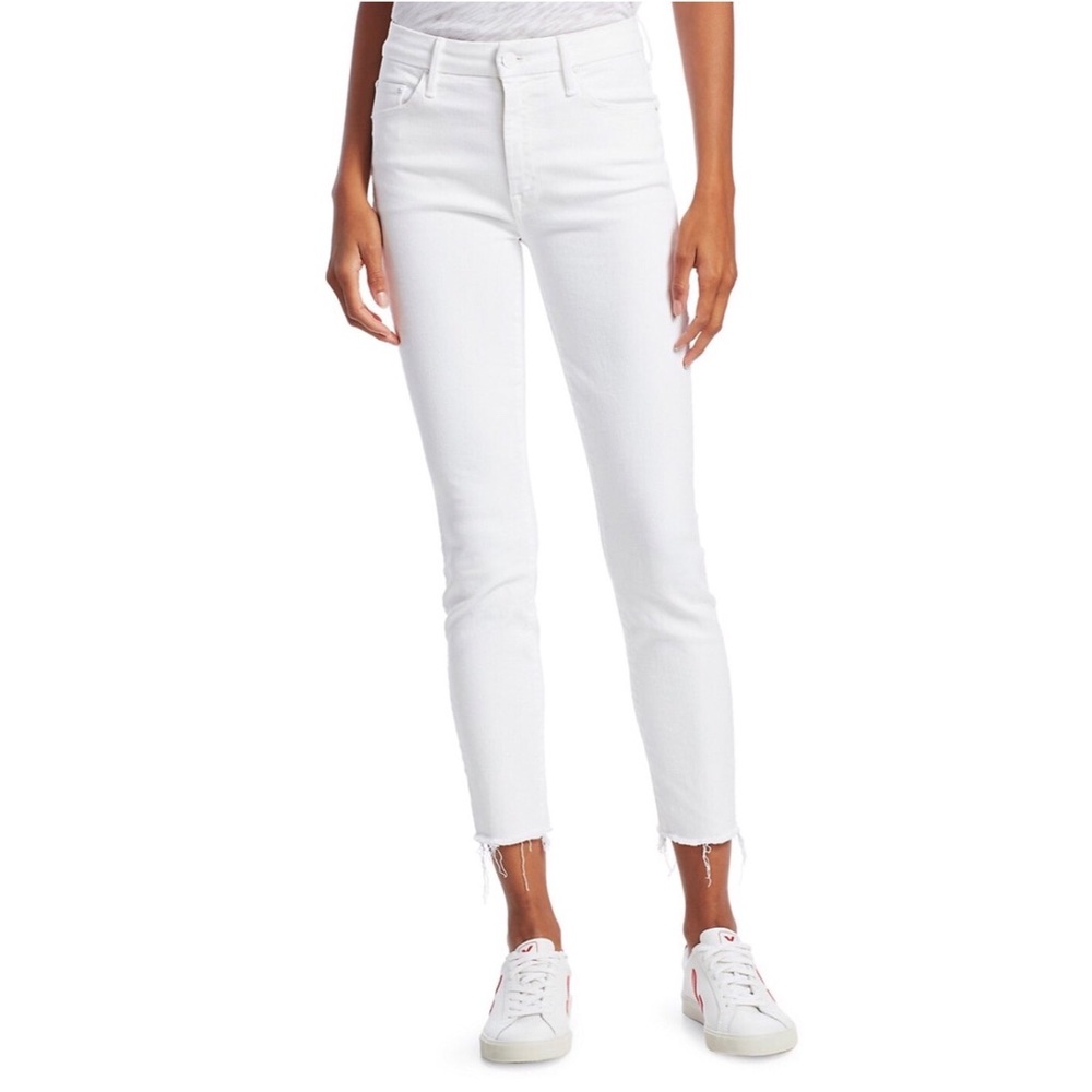 MOTHER The Looker White Fray Ankle Hem Anthropologie Skinny Jeans 27
